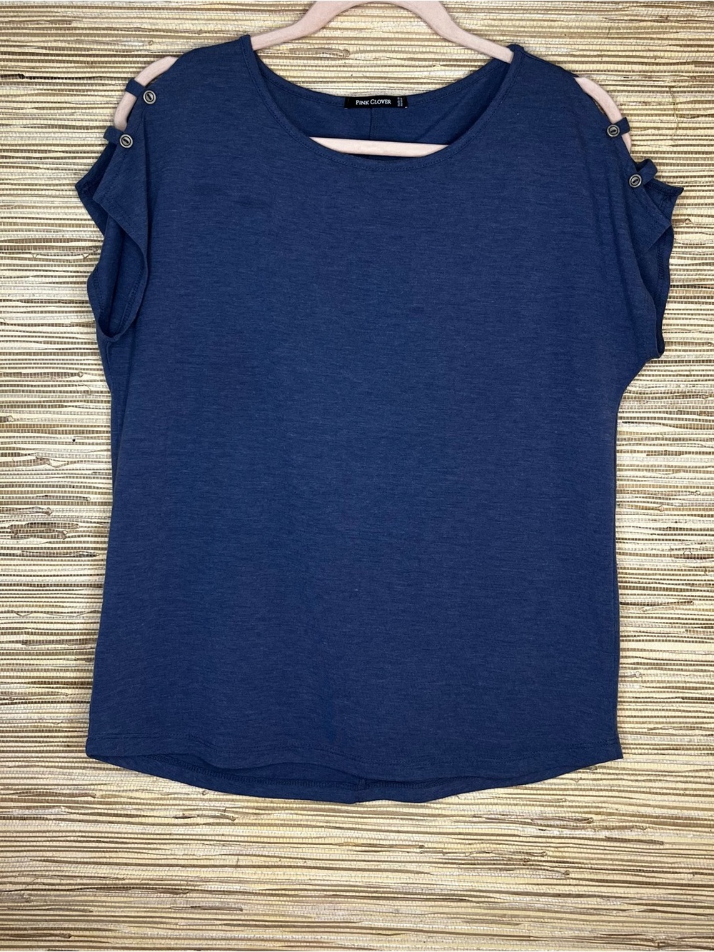 Pink Clover Navy Comfortable Short-Sleeve Tee with Button Shoulder